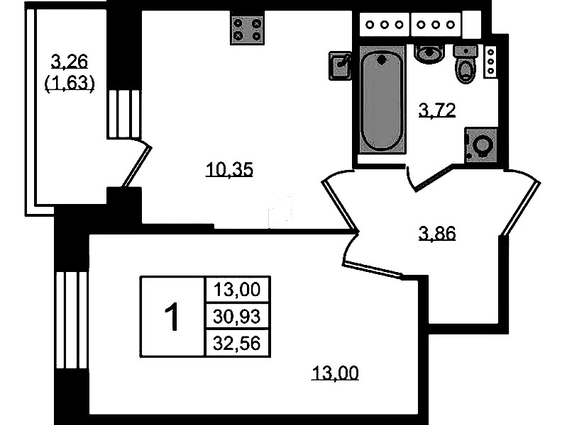 1-комнатная квартира 32.56 м², 6/11 эт., ЖК «Новое Колпино»